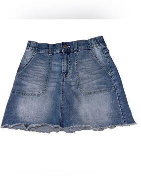 No Boundaries Women's Junior S Small Mini Denim A-Line Skirt Raw Hem Blue